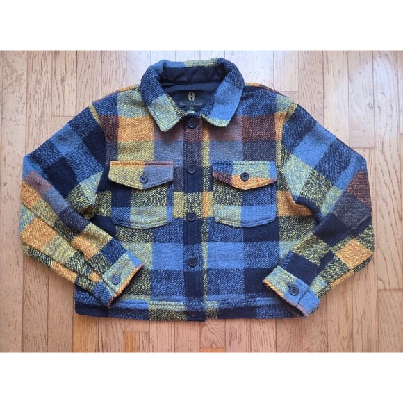 House of Harlow Womens M Plaid Crop Shacket Shirt Jacket Colorful Wool Blend - Picture 1 of 6
